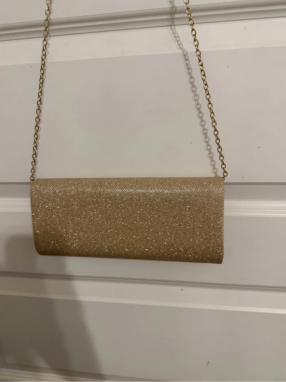 Gold Glitter Envelope Clutch with Chain Strap